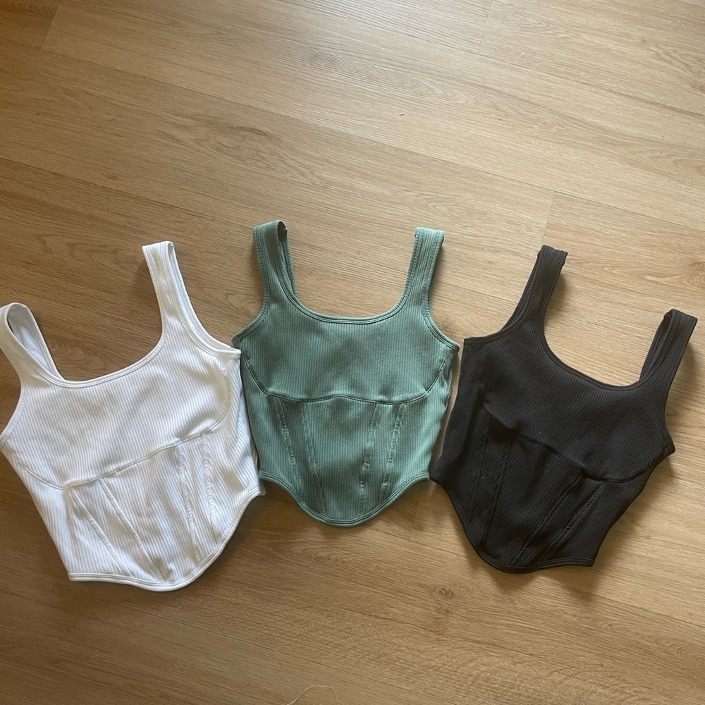 VS Pink Ribbed Tank Tops - Set of 3